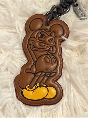 Coach Disney X Shy Mickey Mouse Leather Key Chain Purse Charm Gun Metal Clasp